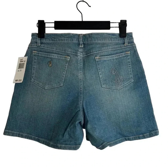 baby phat vintage womens sz 5 denim blue jean shorts stretch embroidered Y2K NWT - Picture 8 of 8
